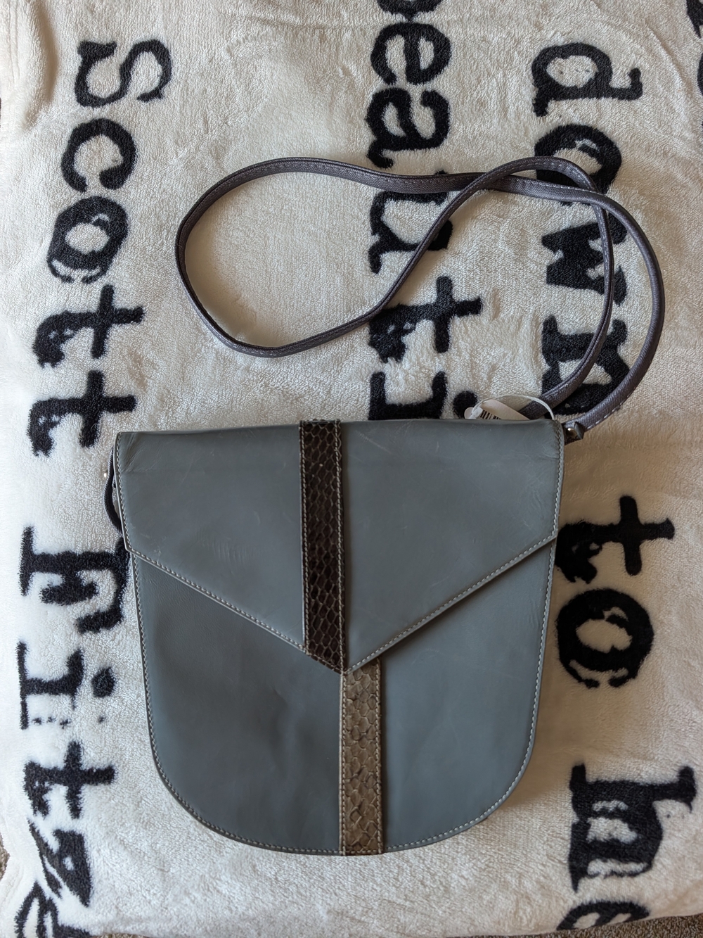Lanvin Gray Leather Crossbody with Brown Trim